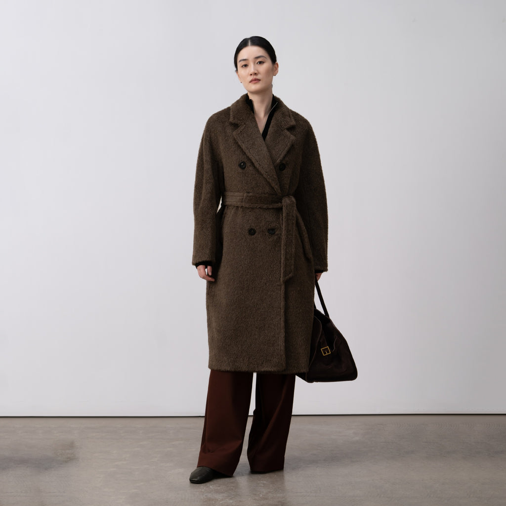 Merino Wool Fluffy Belted Long Coat