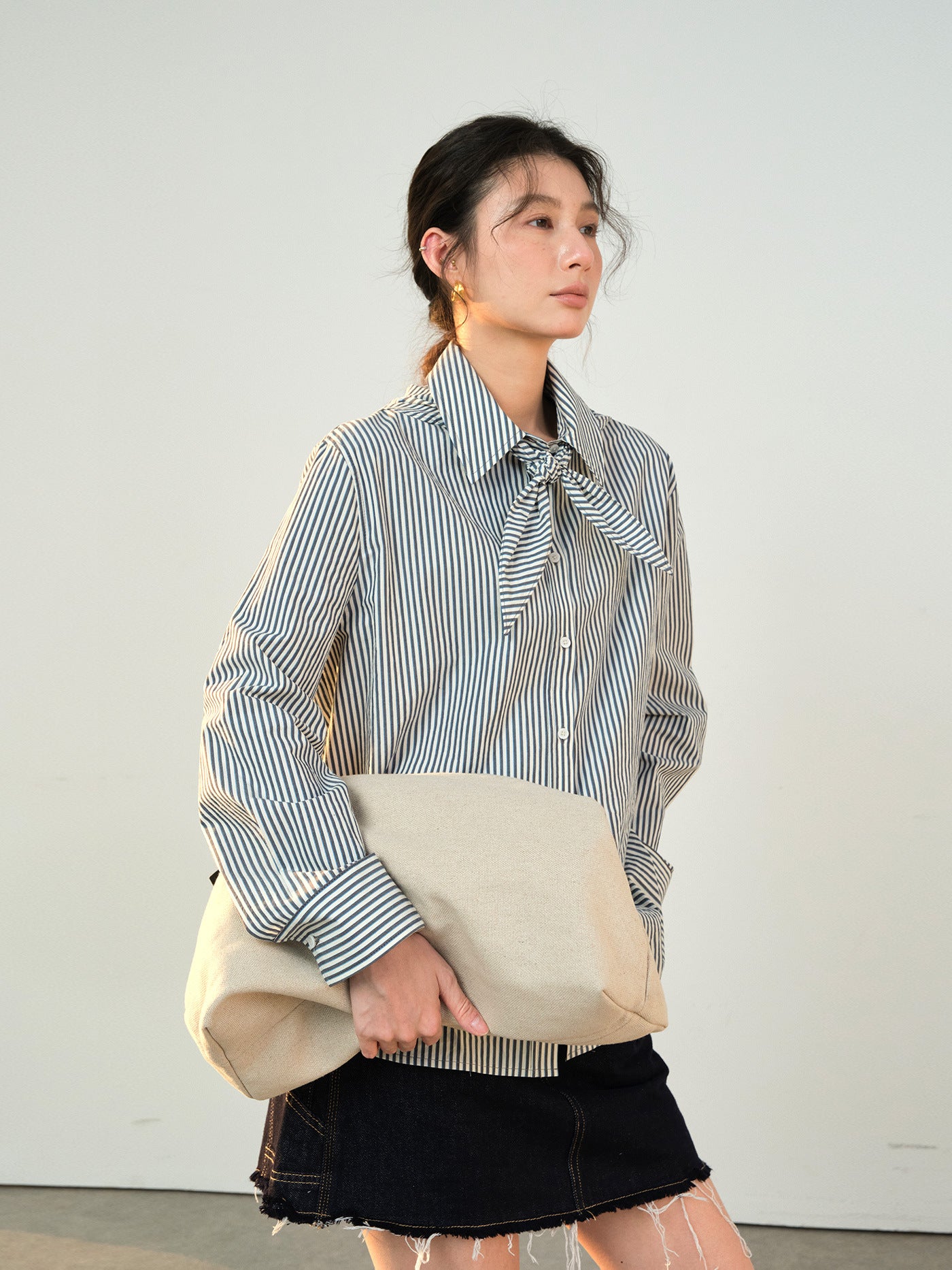 Striped Scarf Long-Sleeve Shirt