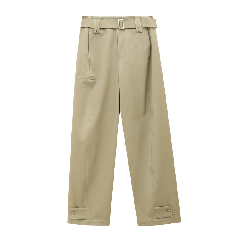 High Waist Wide-Leg Cargo Trousers with Adjustable Hem