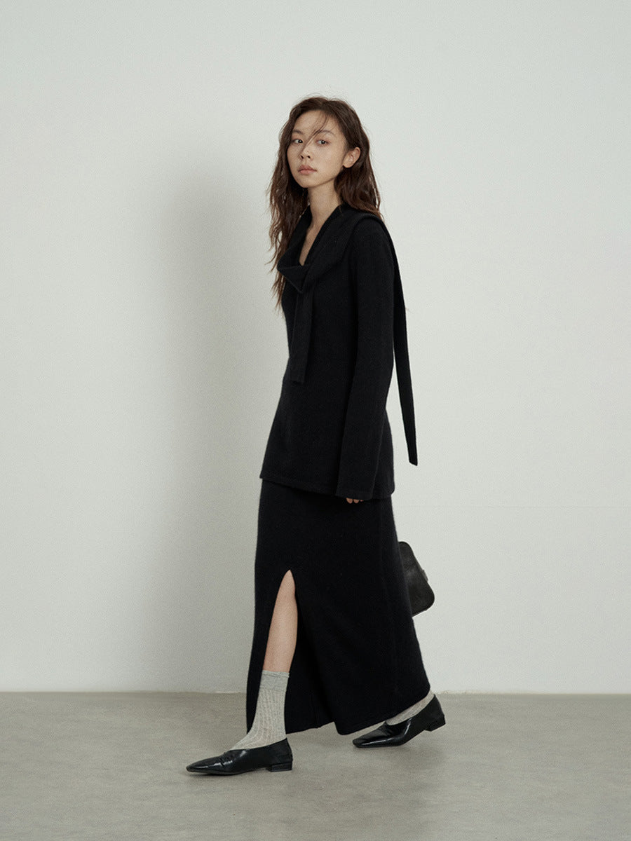 Front Slit High Waist Knit Mermaid Maxi Skirt