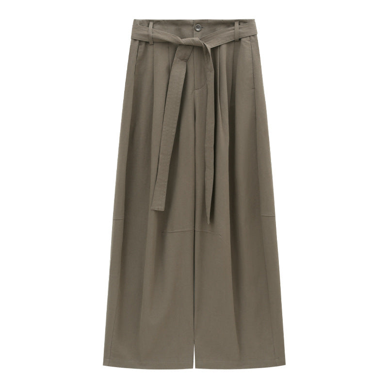 Waist Cord Belt Drape Wide-Leg Pants