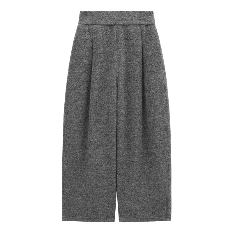 Minimalist Warm High-Waist Wool Wide-Leg Barrel Pants