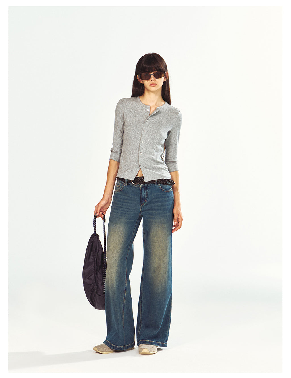 Three-quarter Sleeve Single-breasted Slim Fit Knit Top