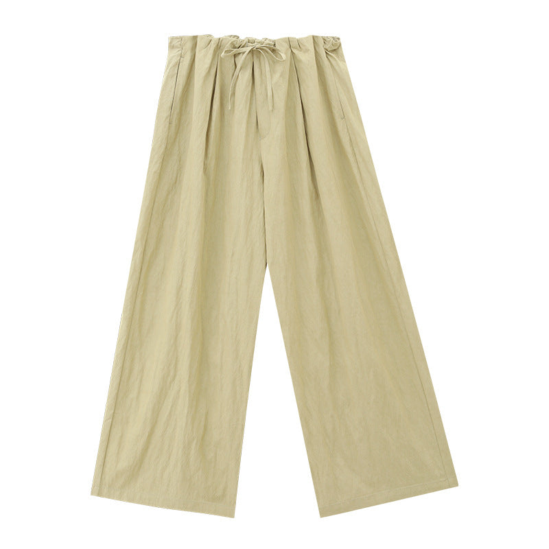 Lightweight Elastic Waist Draped Wide-Leg Pants