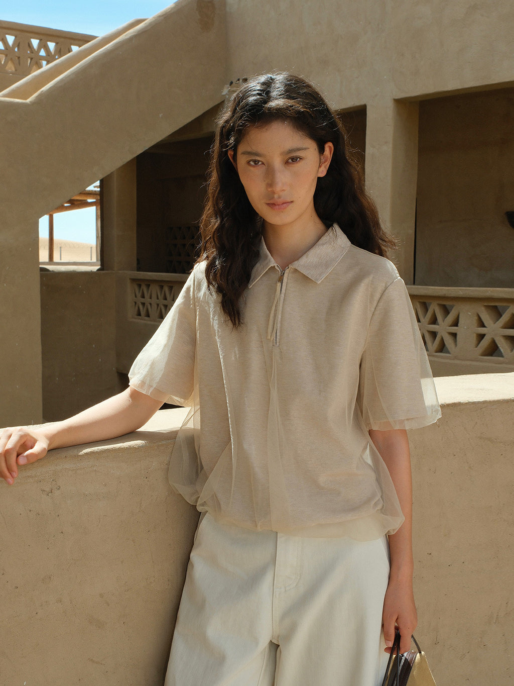 Lapel Double-Layer Mesh Patchwork Short-Sleeve Polo