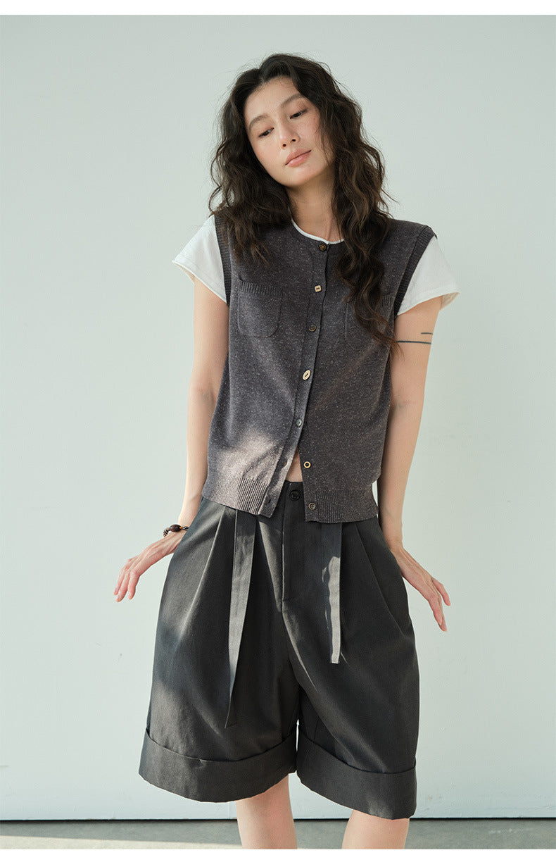A-Line Pleated Baggy Casual Shorts