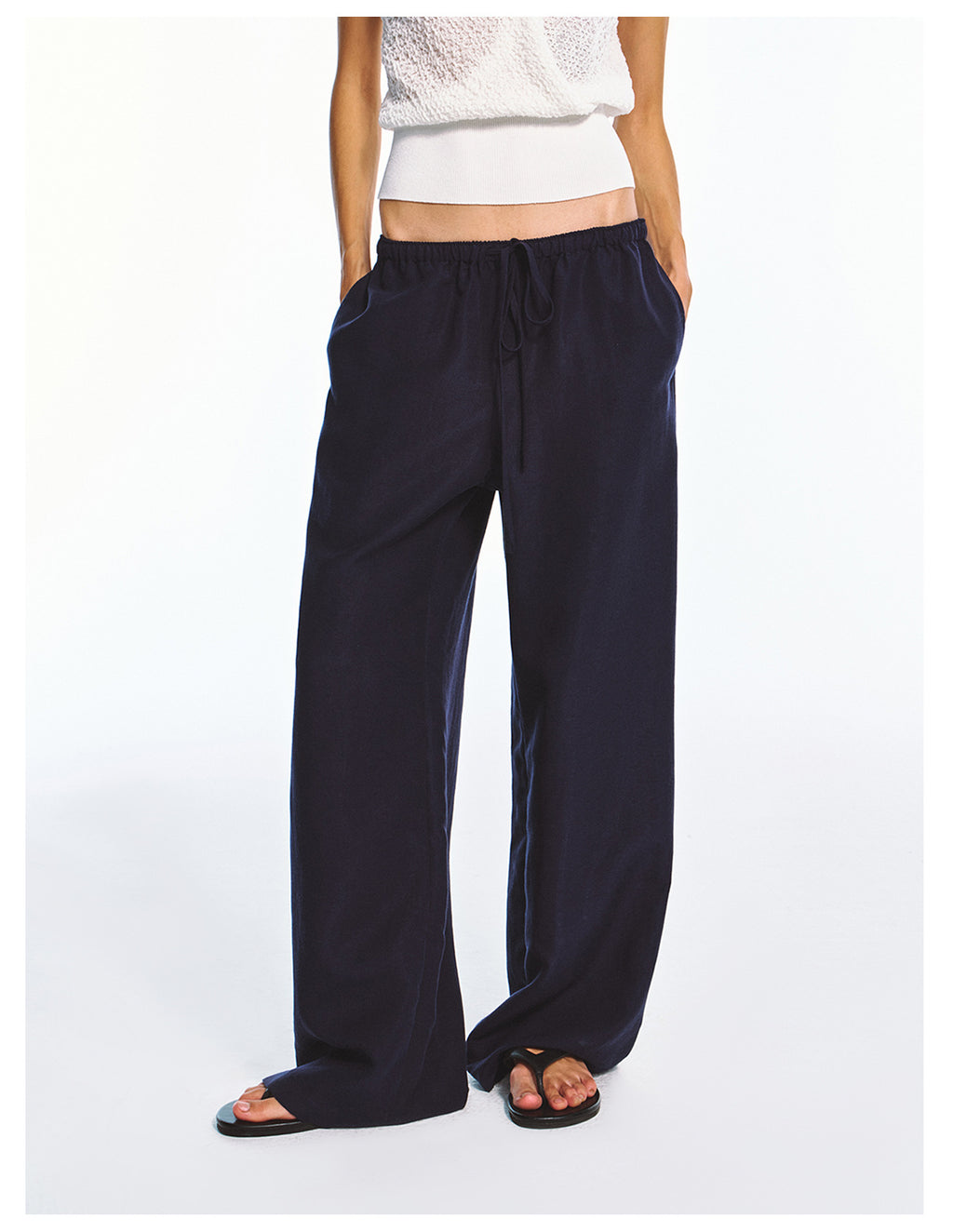 Solid Color Straight-leg Elastic Waist Casual Pants