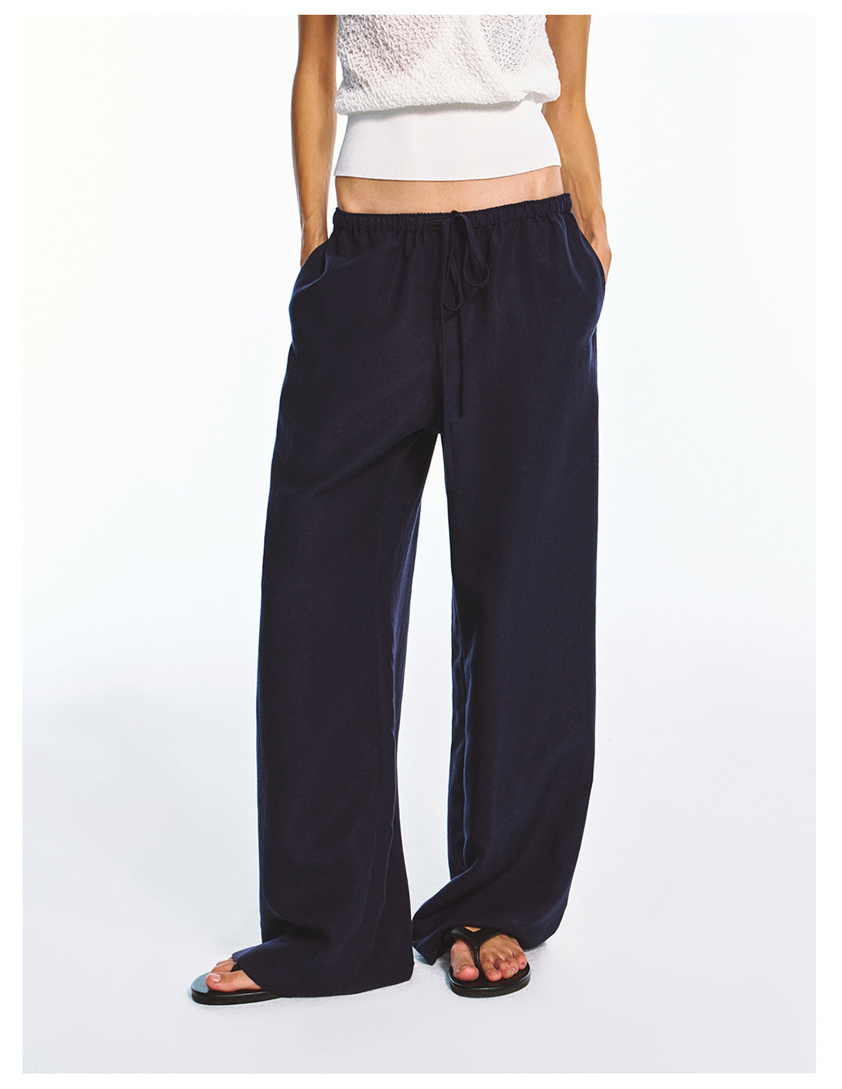 Solid Color Straight-leg Elastic Waist Casual Pants