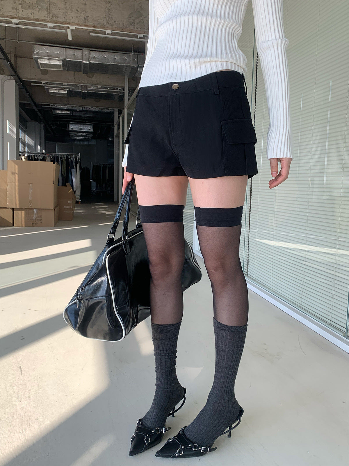 Low Waist Cargo Utility Shorts