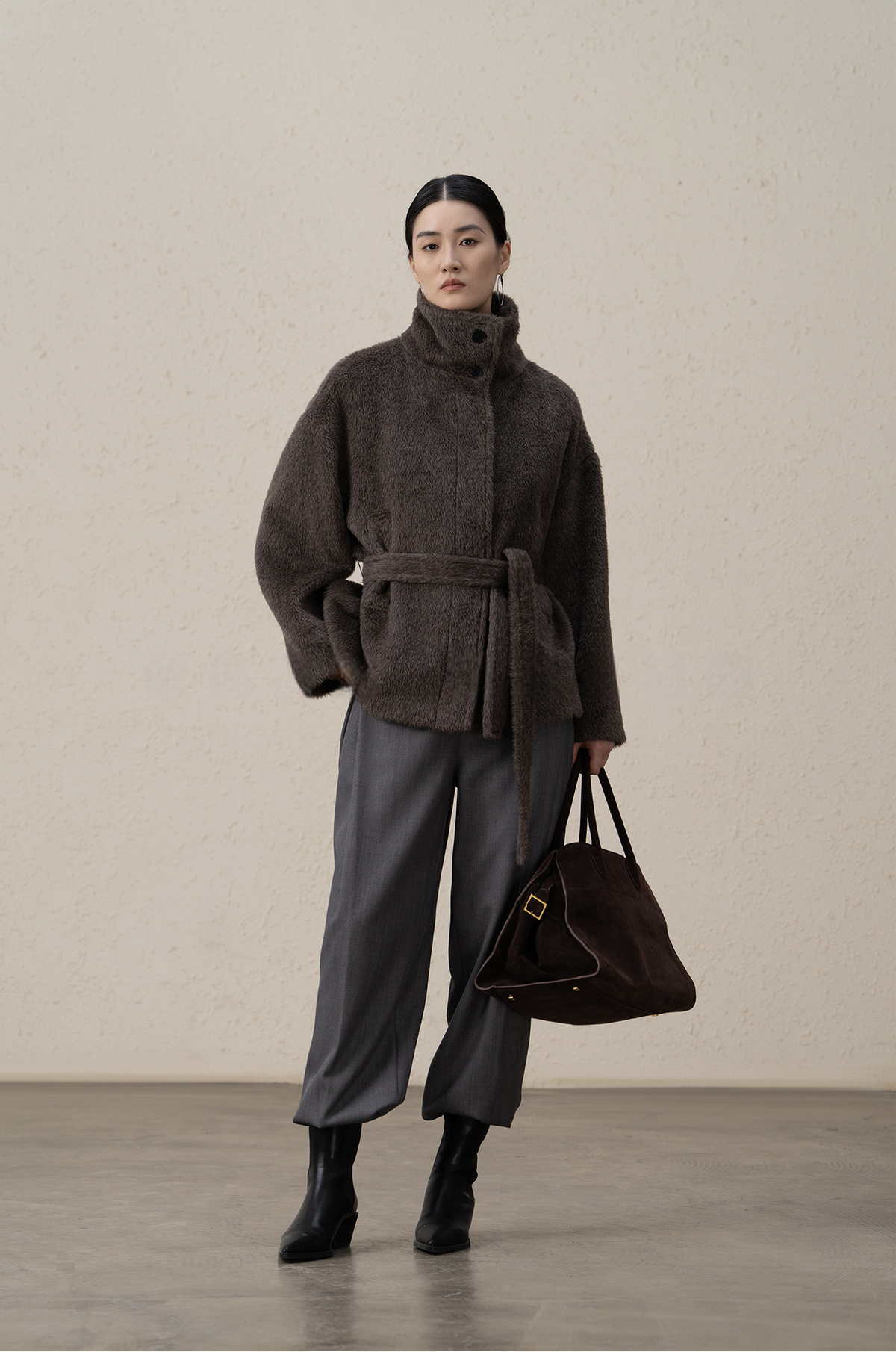 Suri Alpaca & Wool Lace-Up Downy Short Coat