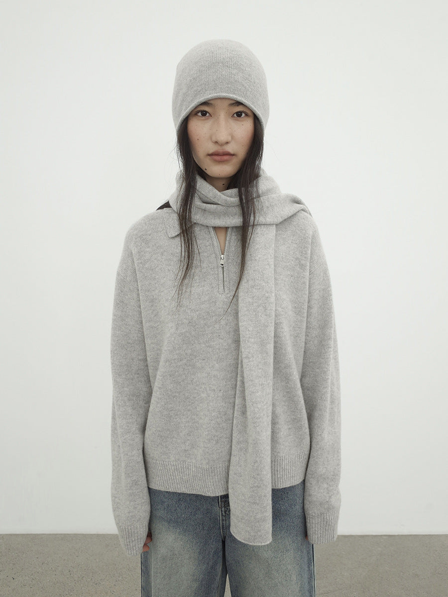 100% Wool Soft Half-Zipper Polo Sweater