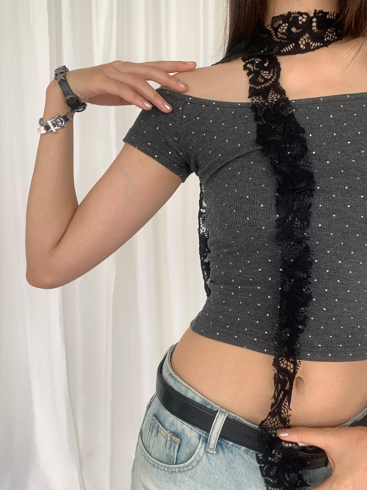 Off-Shoulder Polka Dots Crop Top