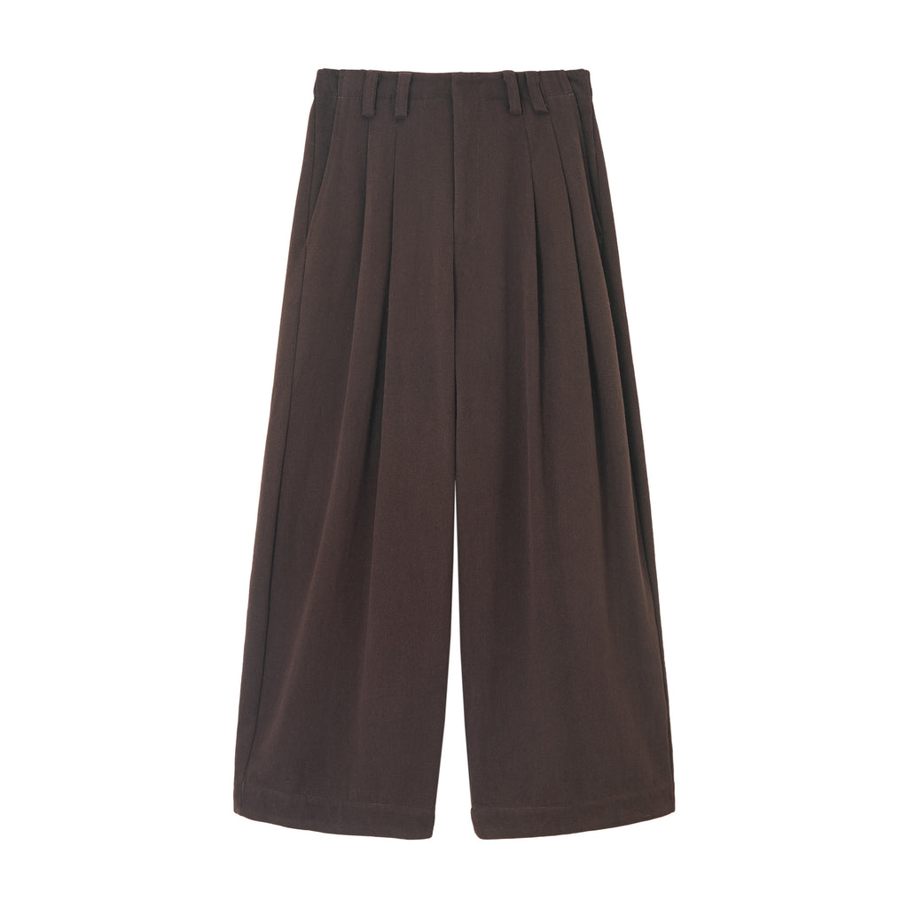 Twill Brushed Fleece Pleated Wide-Leg Pants