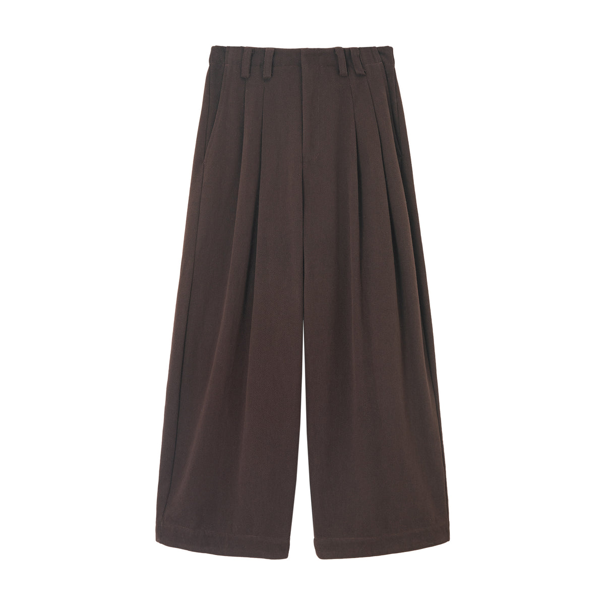 Twill Brushed Fleece Pleated Wide-Leg Pants