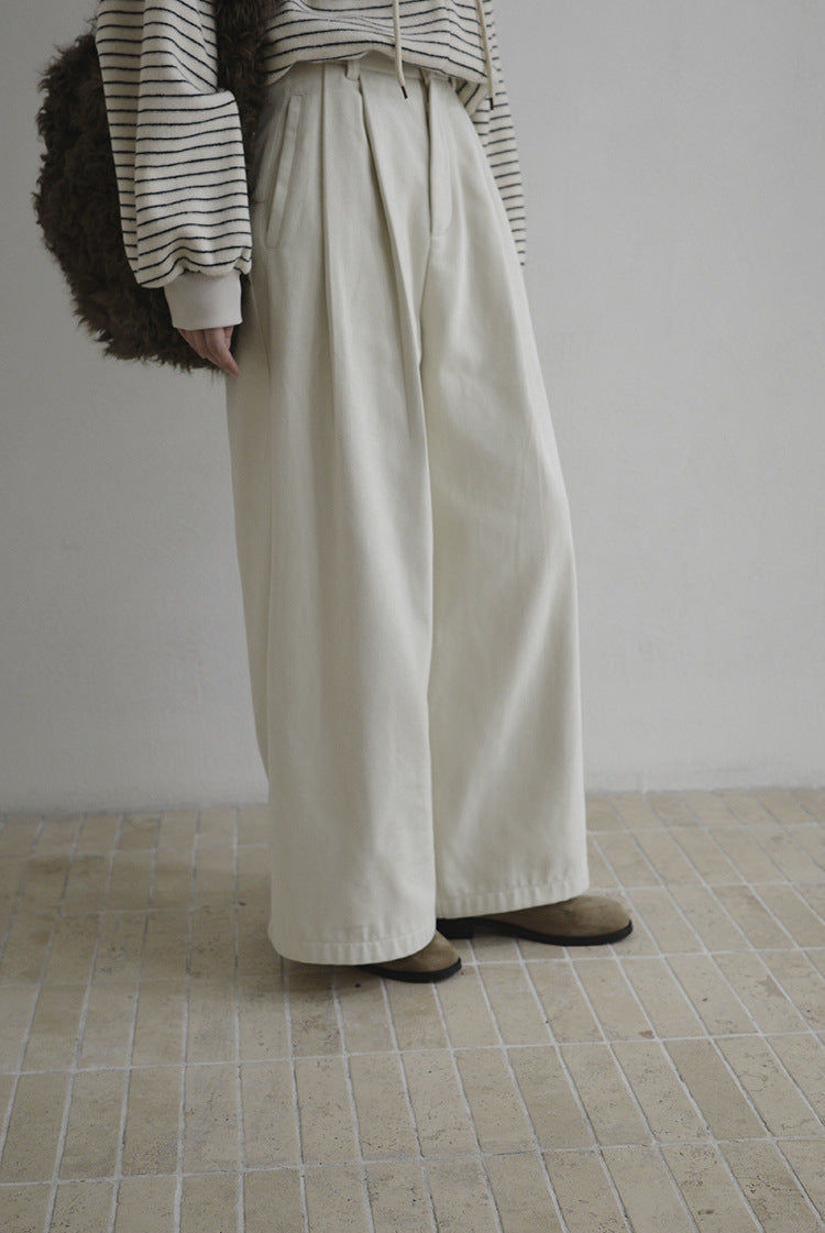 High-Waist Casual Pleated Wide-Leg Pants