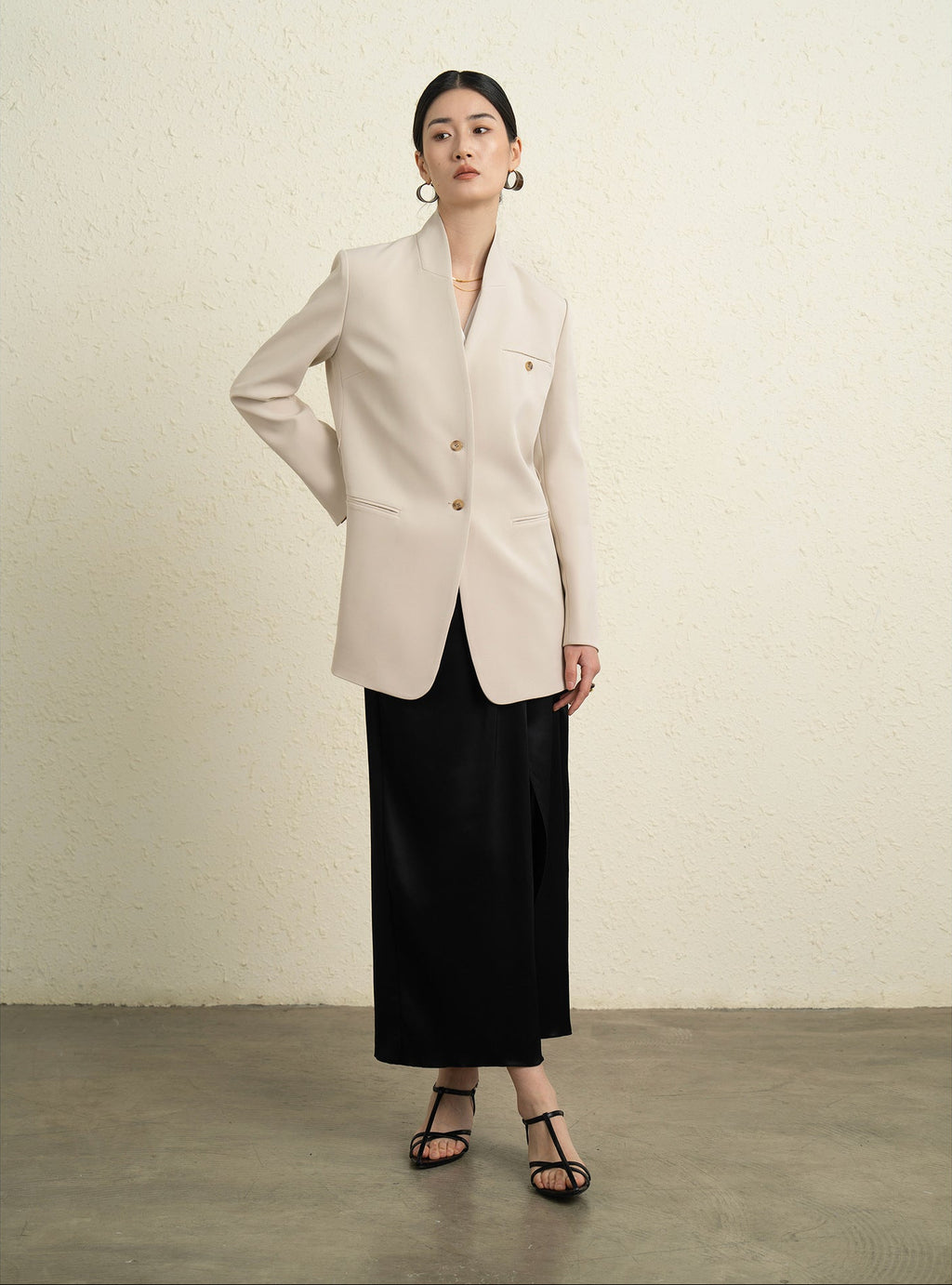 Premium Stand-up Collar Mid-Length Lace-Up Blazer