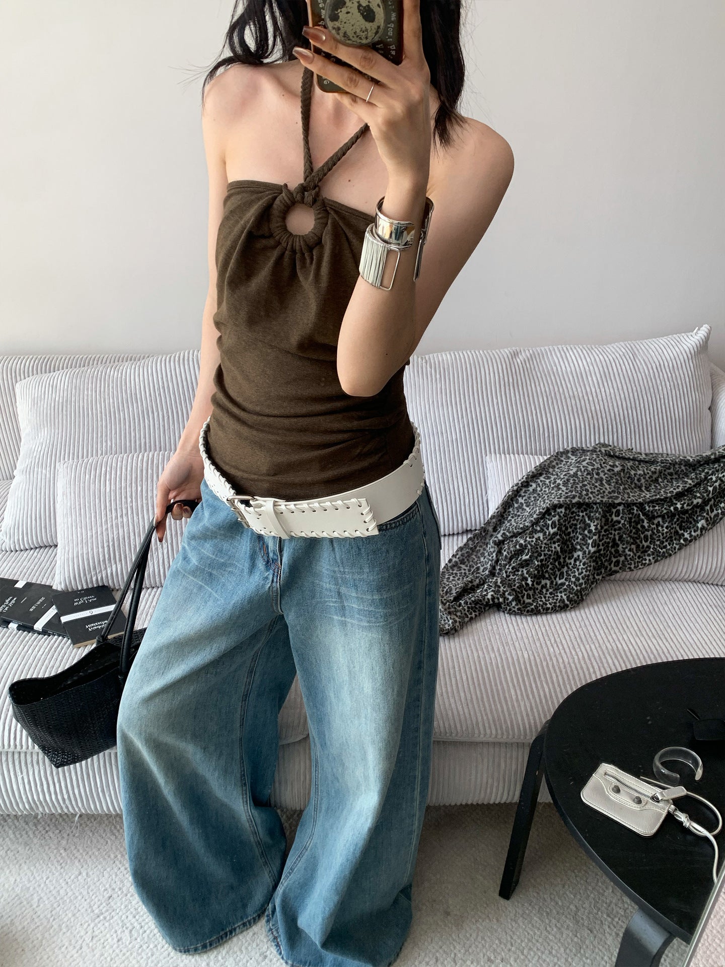 High-Waist Wide-Leg Washed Long Baggy Jeans