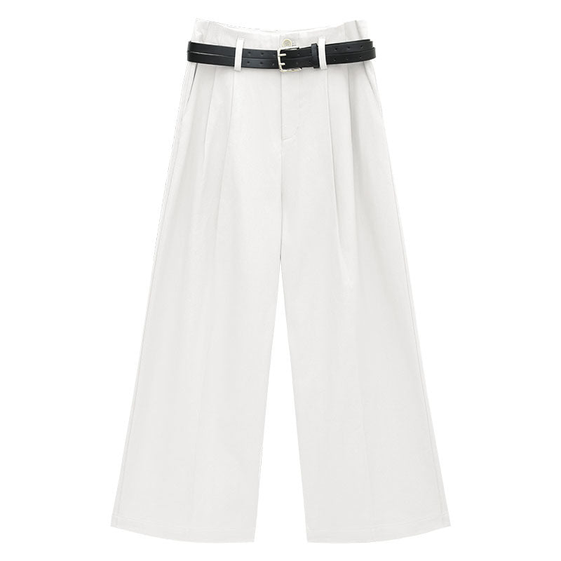 Double-Pleated Straight-Leg Pants with Belt
