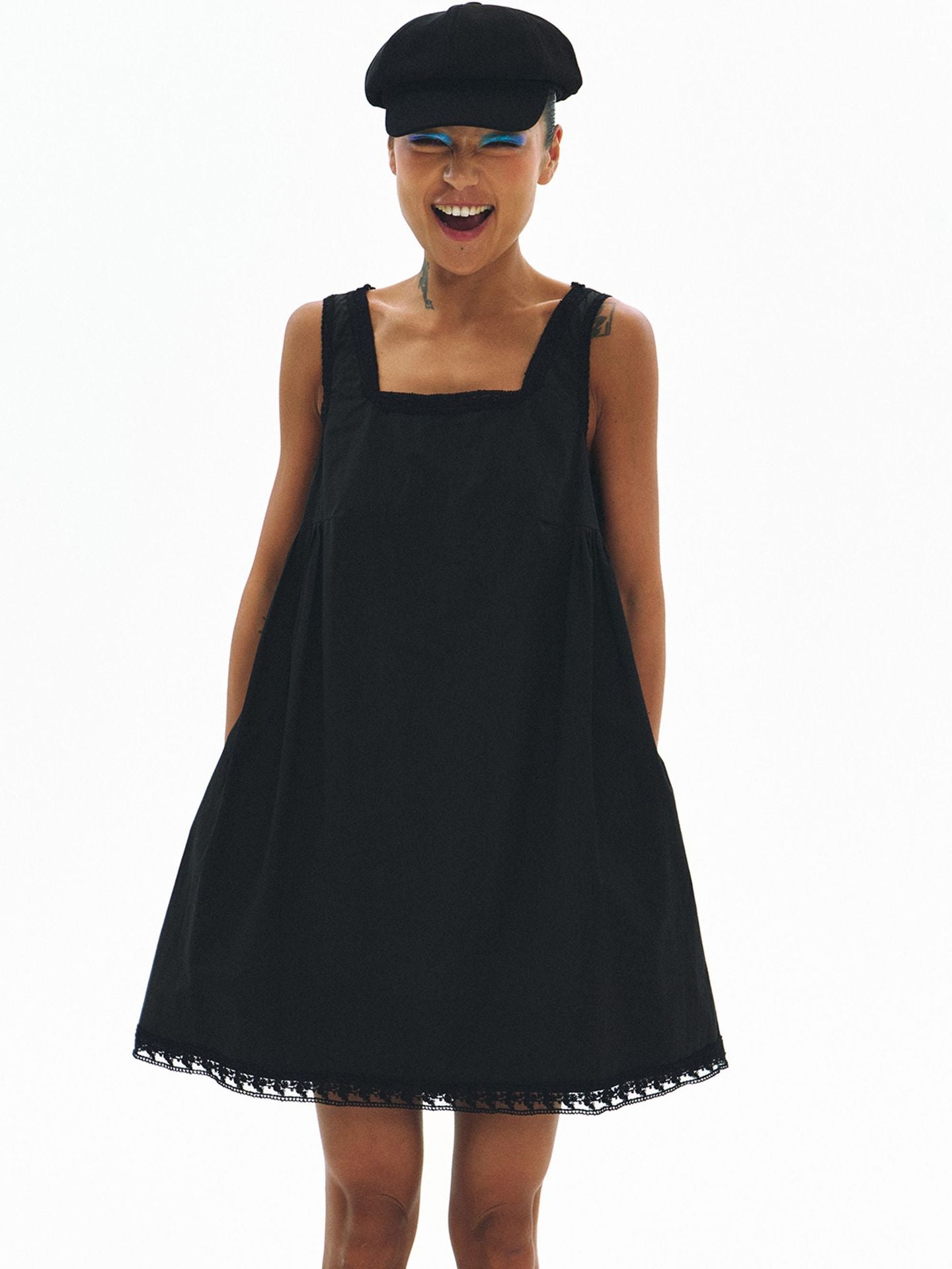 Square-Neck Vintage Style Cotton Lace Trim Dress