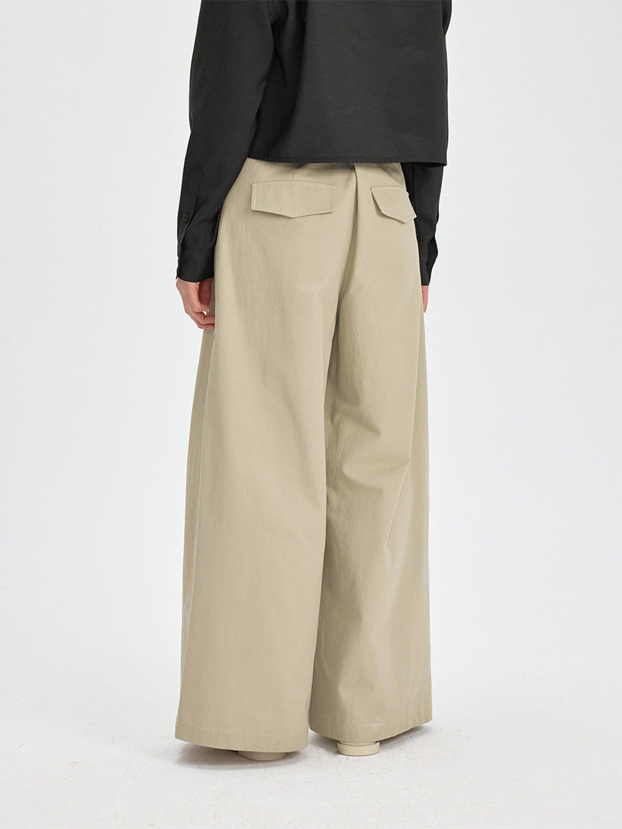 Wide-leg High-waist Solid Color Pants