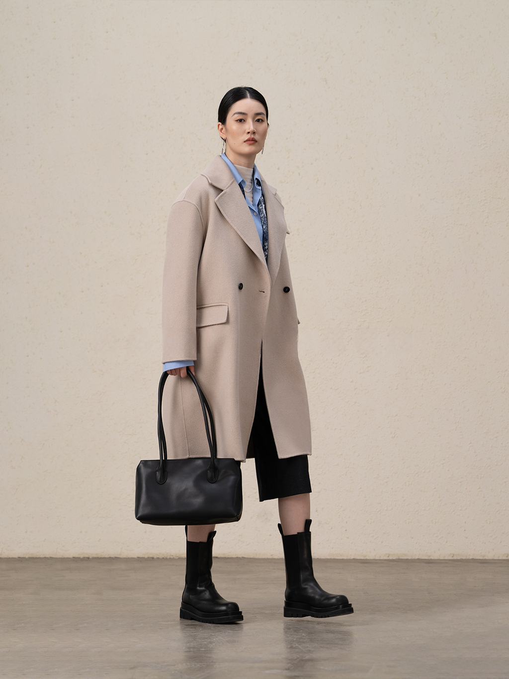 Double-breasted Merino Wool & Cashmere Long Coat