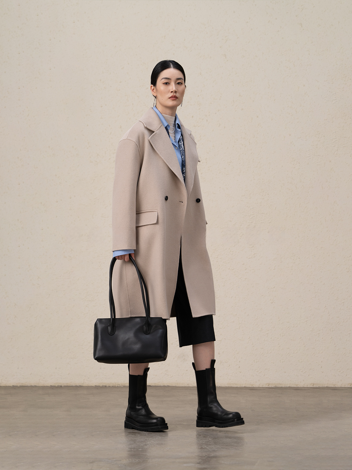 Double-breasted Merino Wool & Cashmere Long Coat
