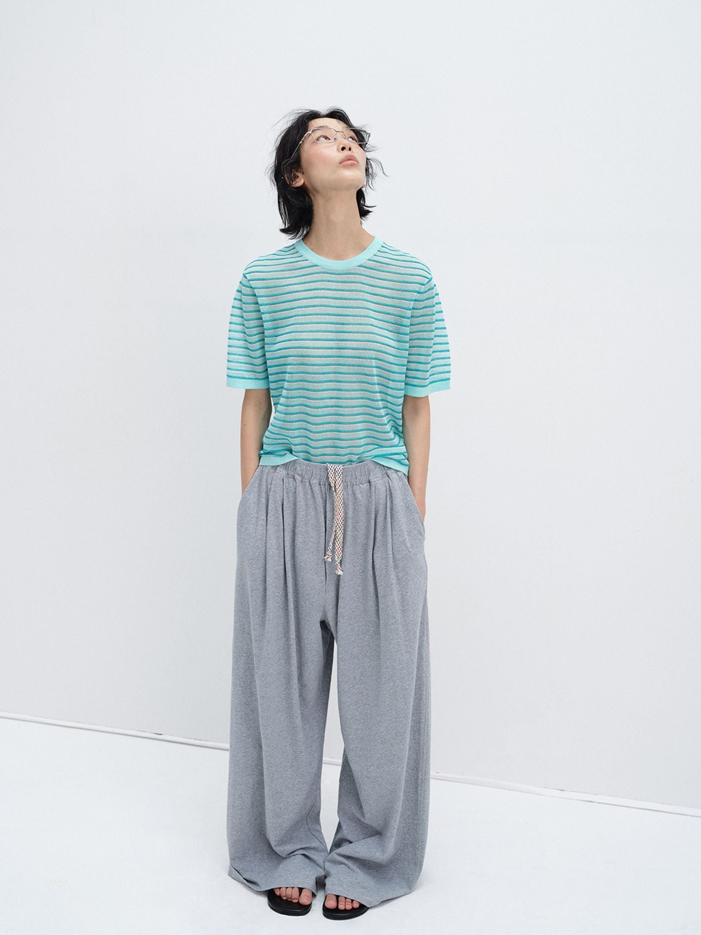 Silk Linen Striped Knit T-Shirt