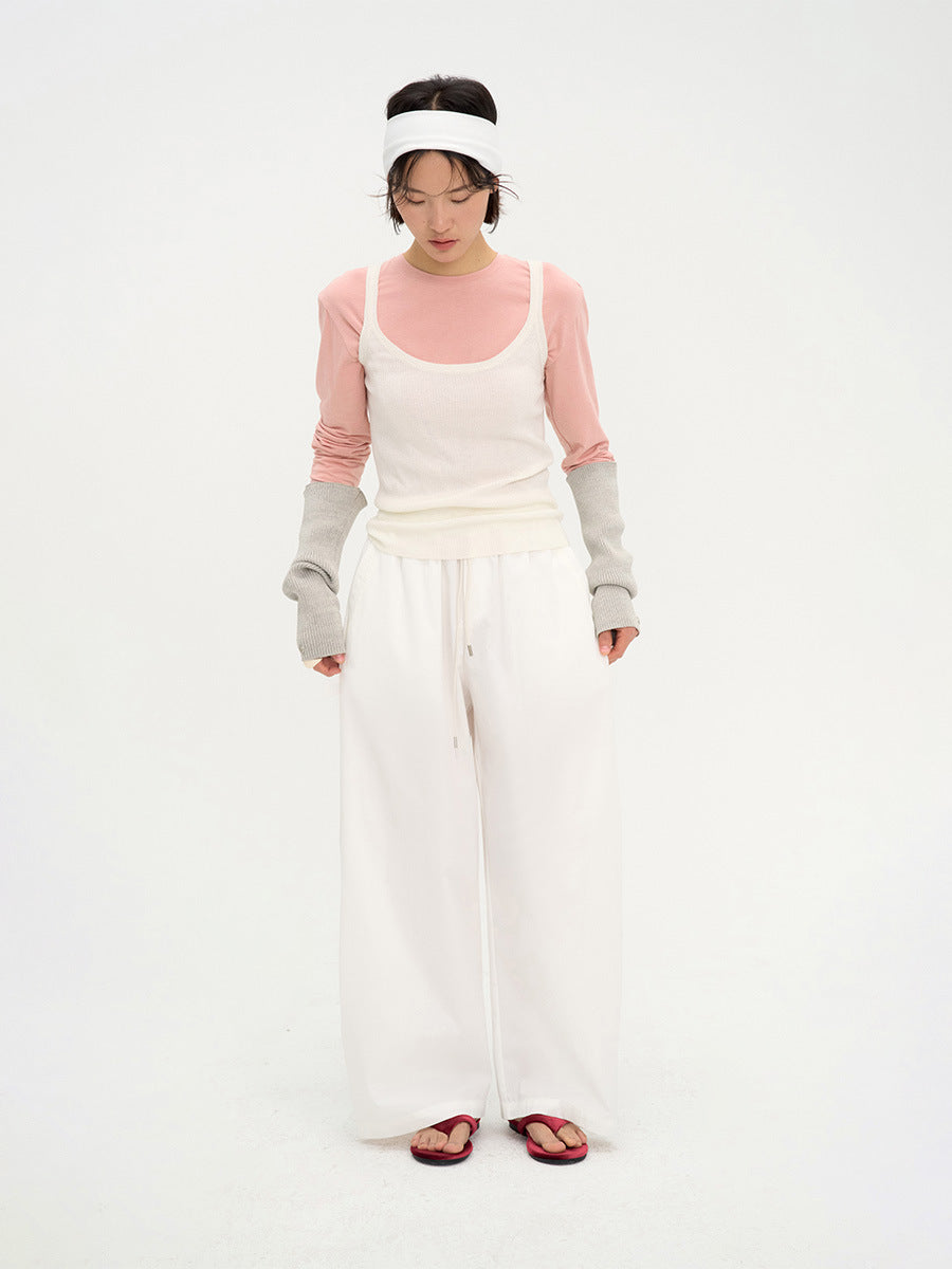 Drawstring Elastic Waist Barrel Pants