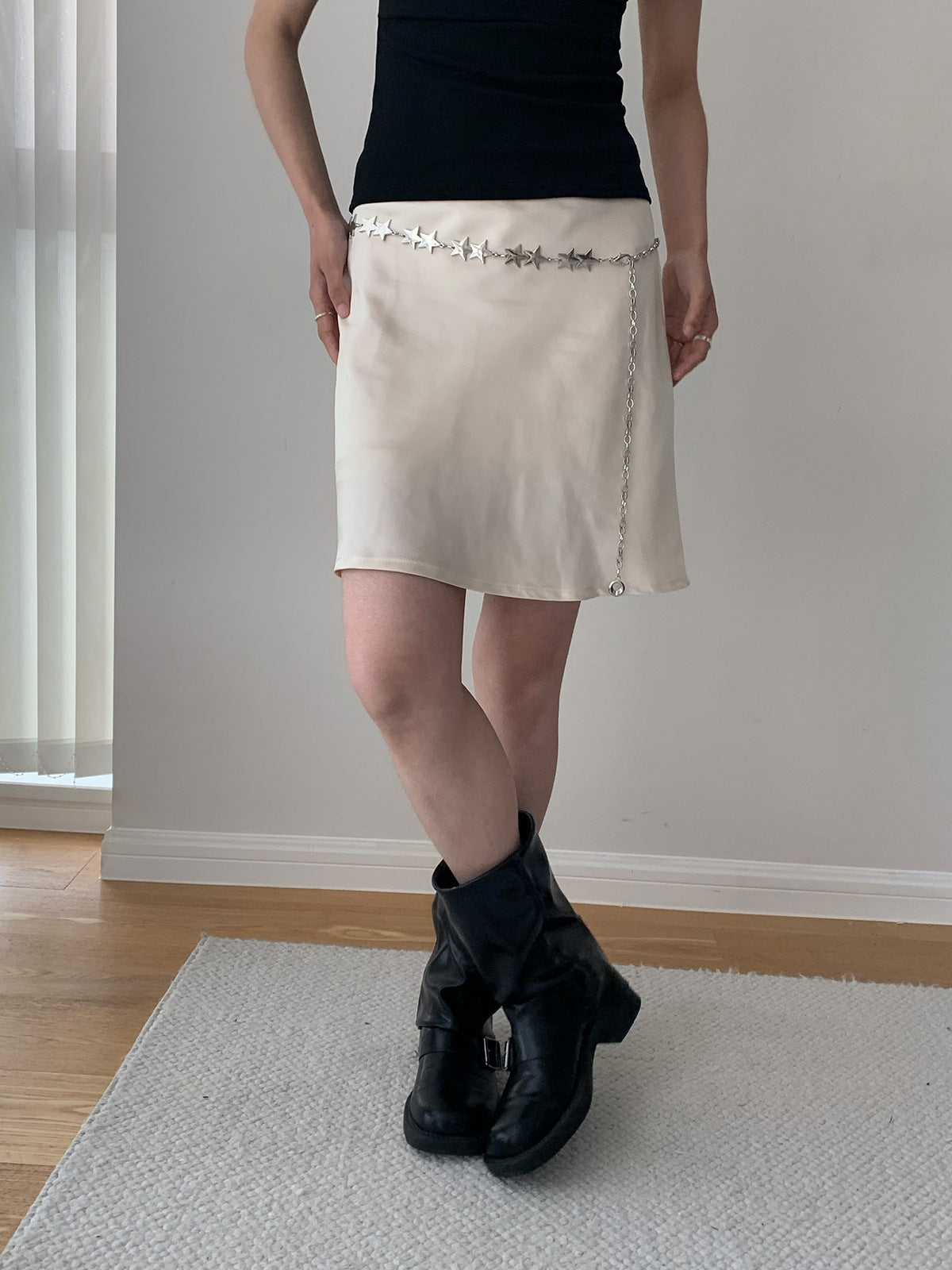 High Waist Bias Cut Minimalist Slip Midi Skirt