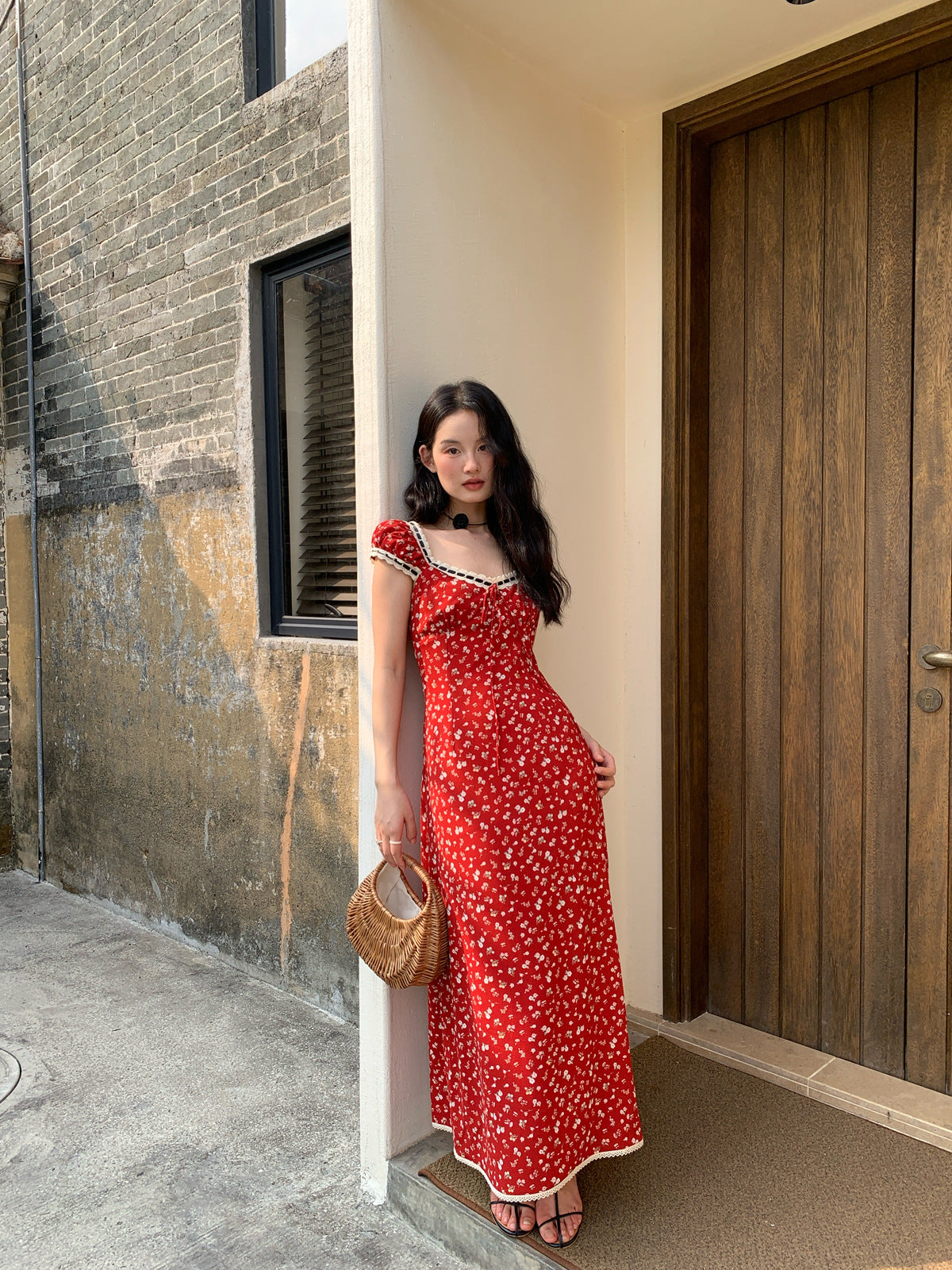 Floral Lace Trim Maxi Dress