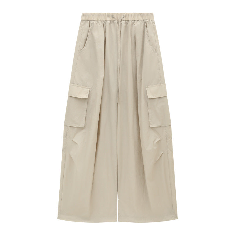 Drawstring Wide-Leg Nylon Cargo Pants
