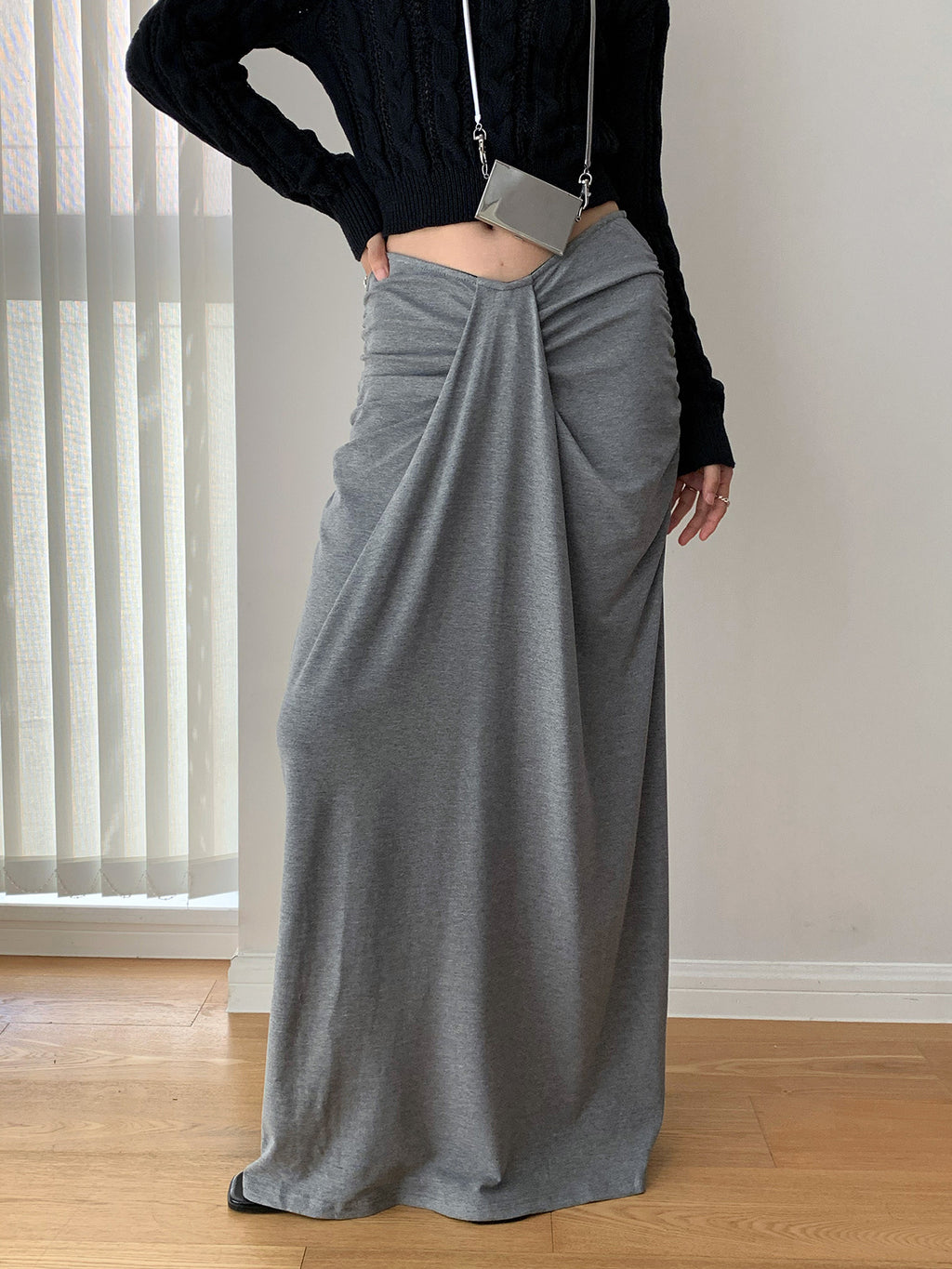 Draped Ruched Maxi Mermaid Skirt Dress