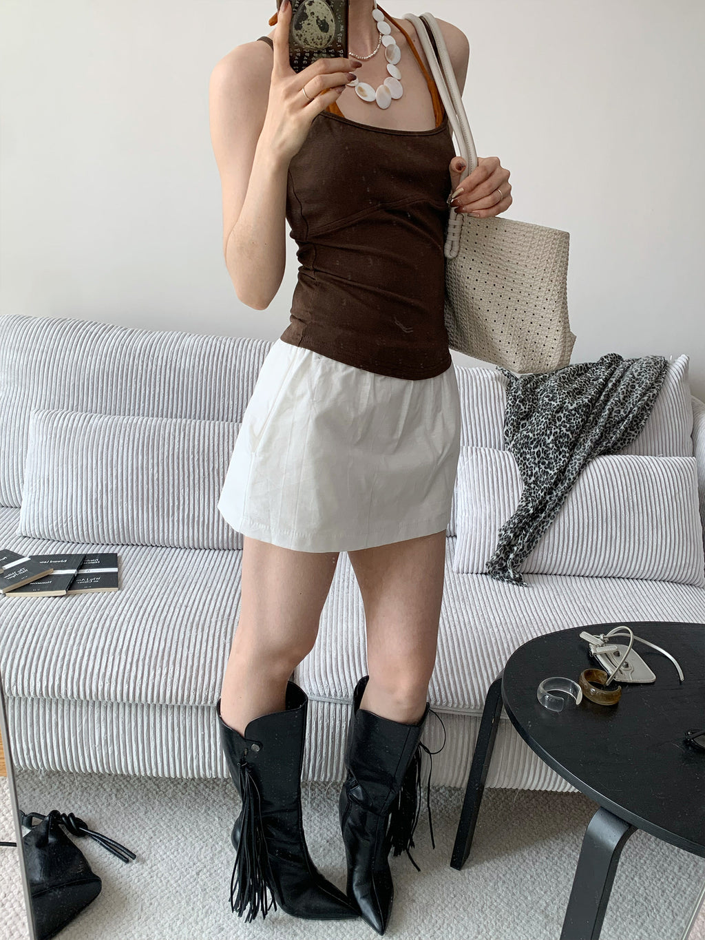 Cotton-linen A-line Short Skirt Pants