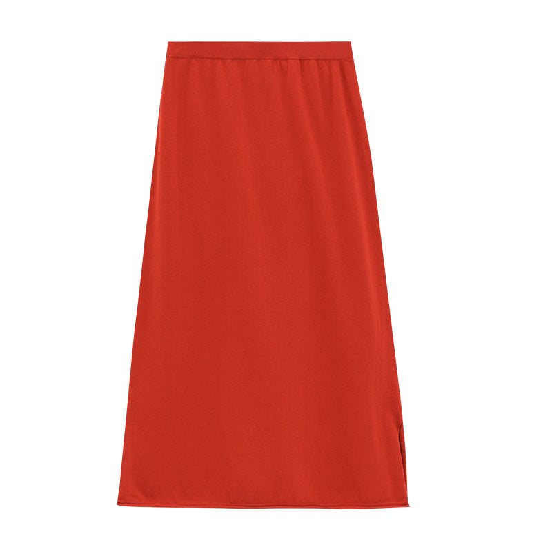 Straight Knit Midi Skirt with Side Slit