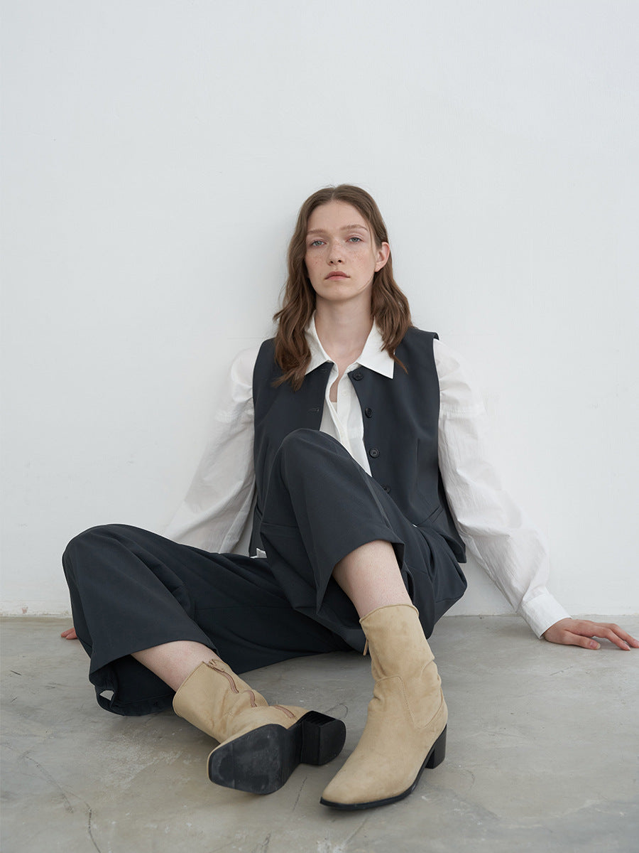 High Waist Pleated Straight Leg Trousers