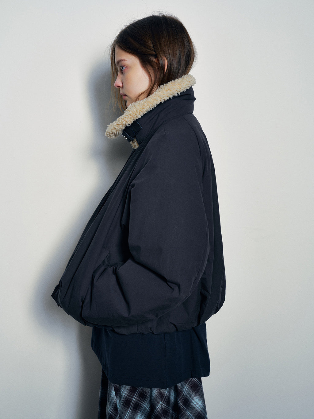 Contrast Faux Fur Retro Stand-up Collar Jacket