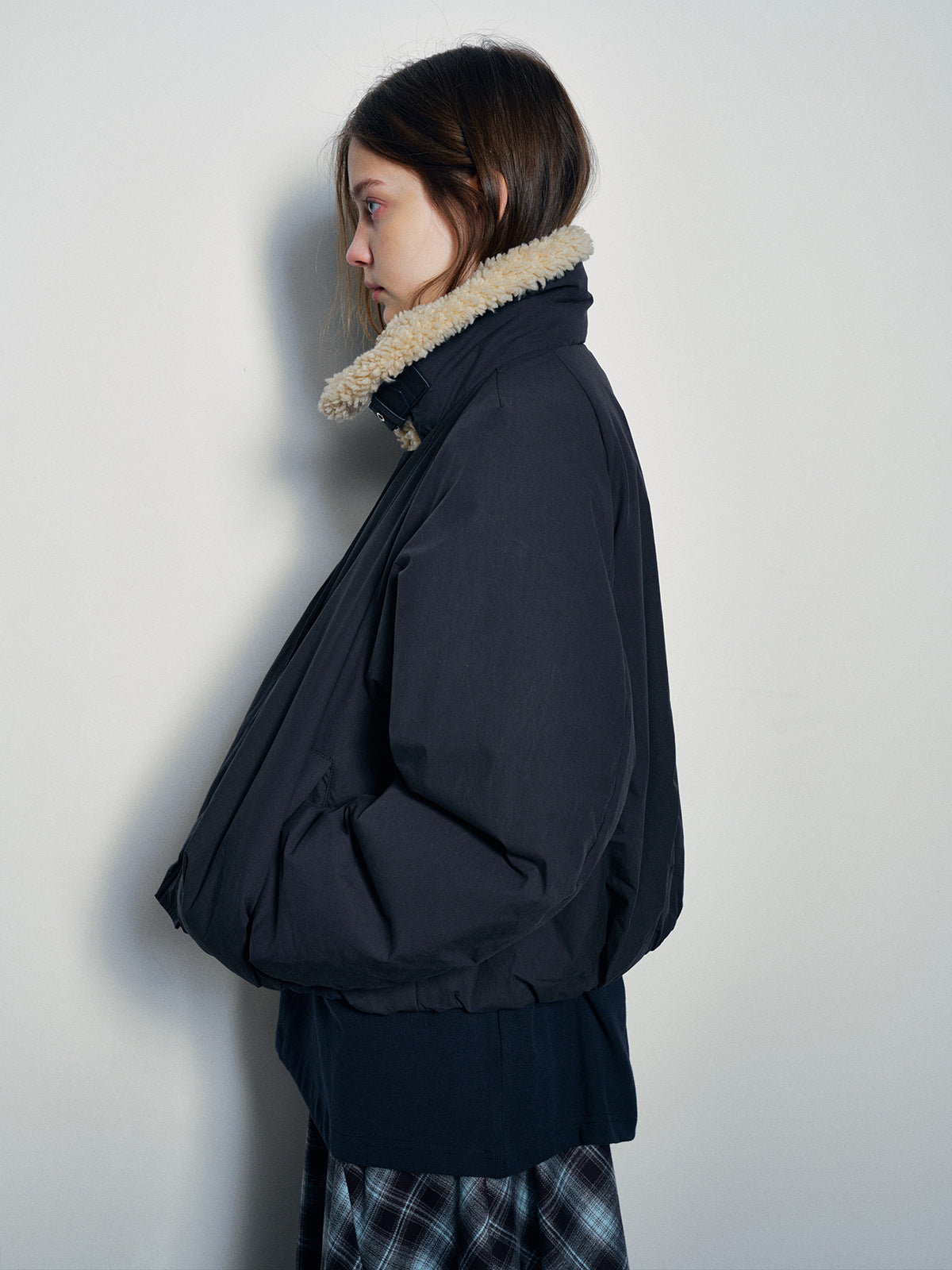 Contrast Faux Fur Retro Stand-up Collar Jacket