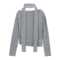 Asymmetric Off-Shoulder Draped Knit Top with Scarf