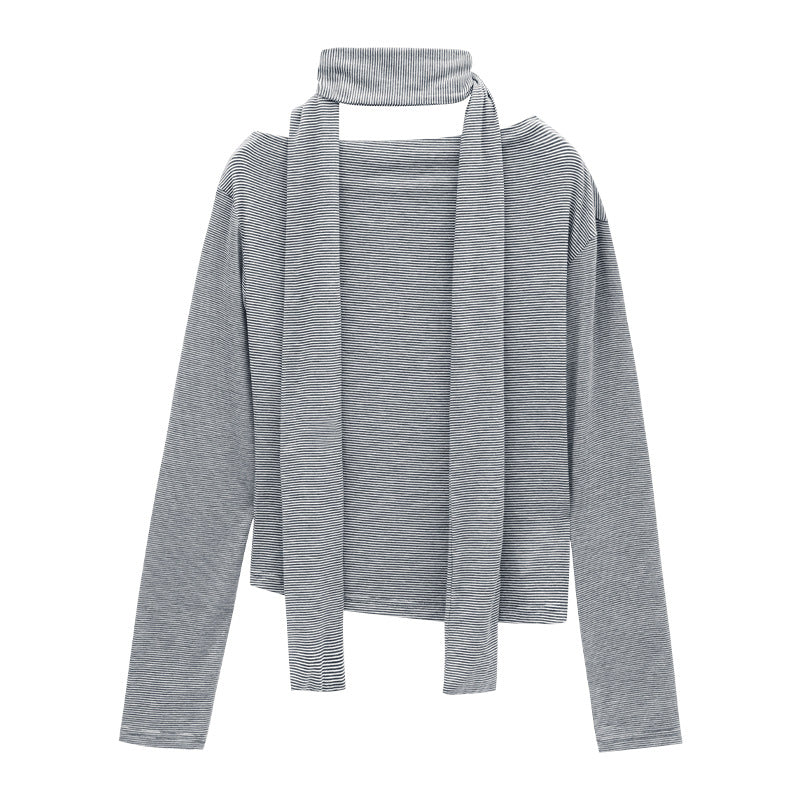 Asymmetric Off-Shoulder Draped Knit Top with Scarf