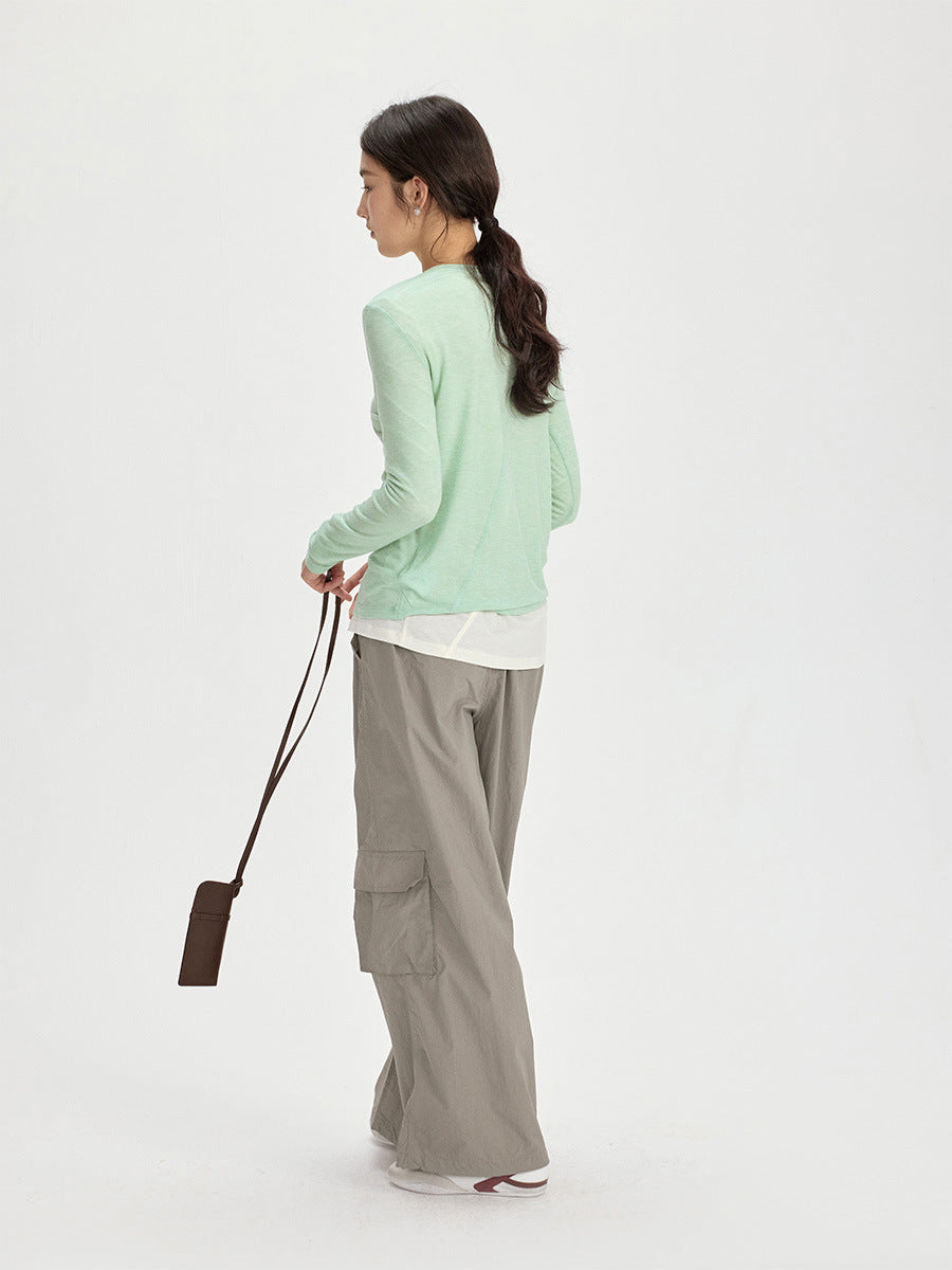 Elastic Drawstring Large Pocket Sporty Casual Pants