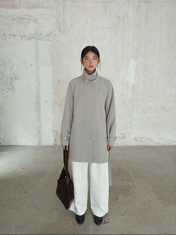 Stand-Up Collar Mid-Length Stylish Trench Coat