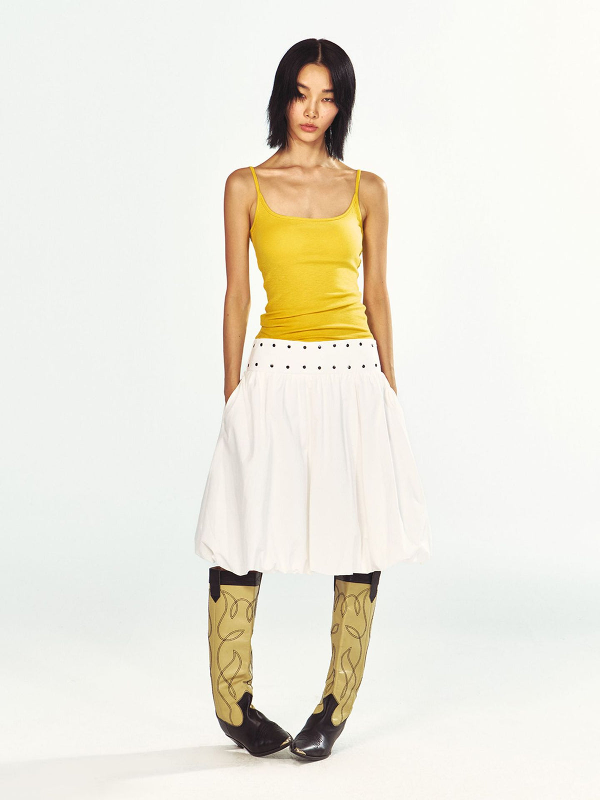 Versatile Studded Flower Bud Midi Skirt