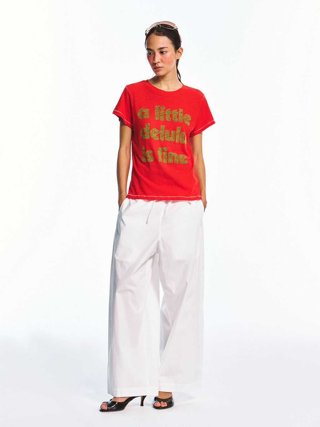 Cotton Drawstring Elastic Waist Baggy Wide-Leg Pants