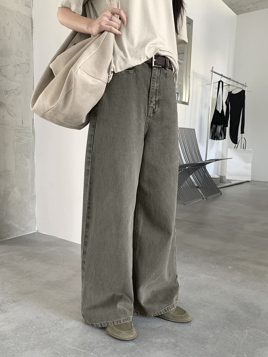 High-Waist Distressed Washed Wide-Leg Jeans