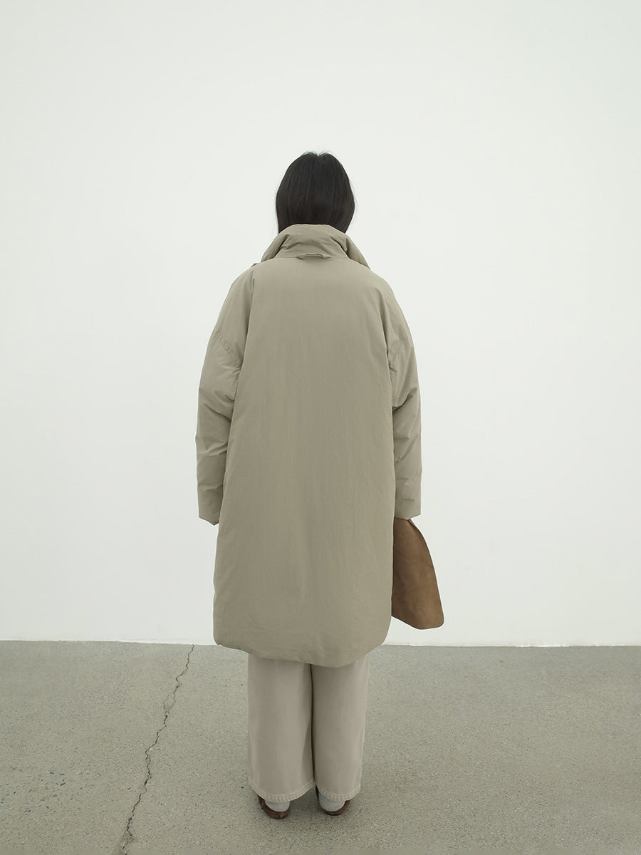 White Duck Down Warm-Locking Mid-Length Down Coat