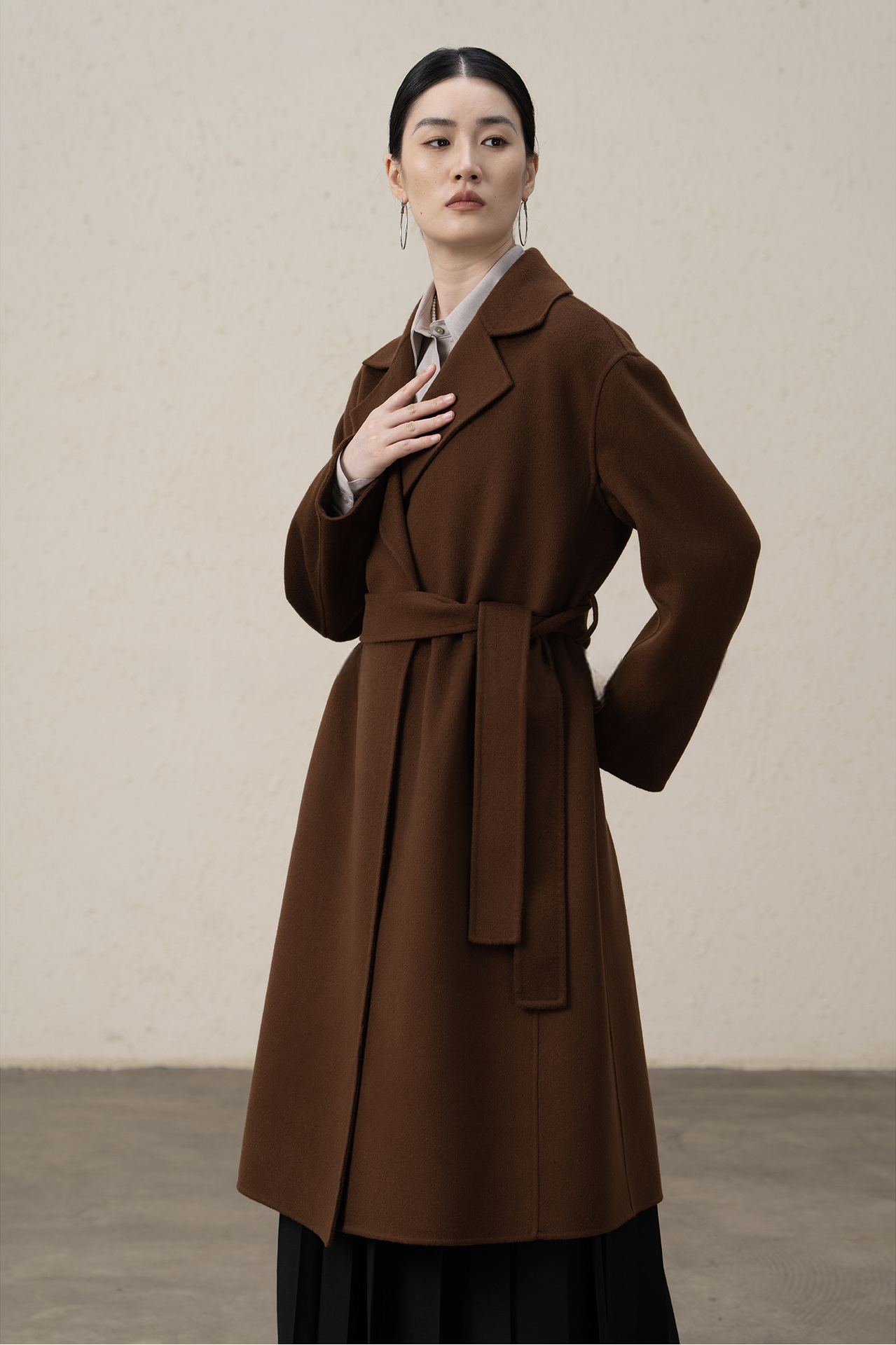 Cashmere Merino Wool Mulberry Silk Suit Collar Long Coat