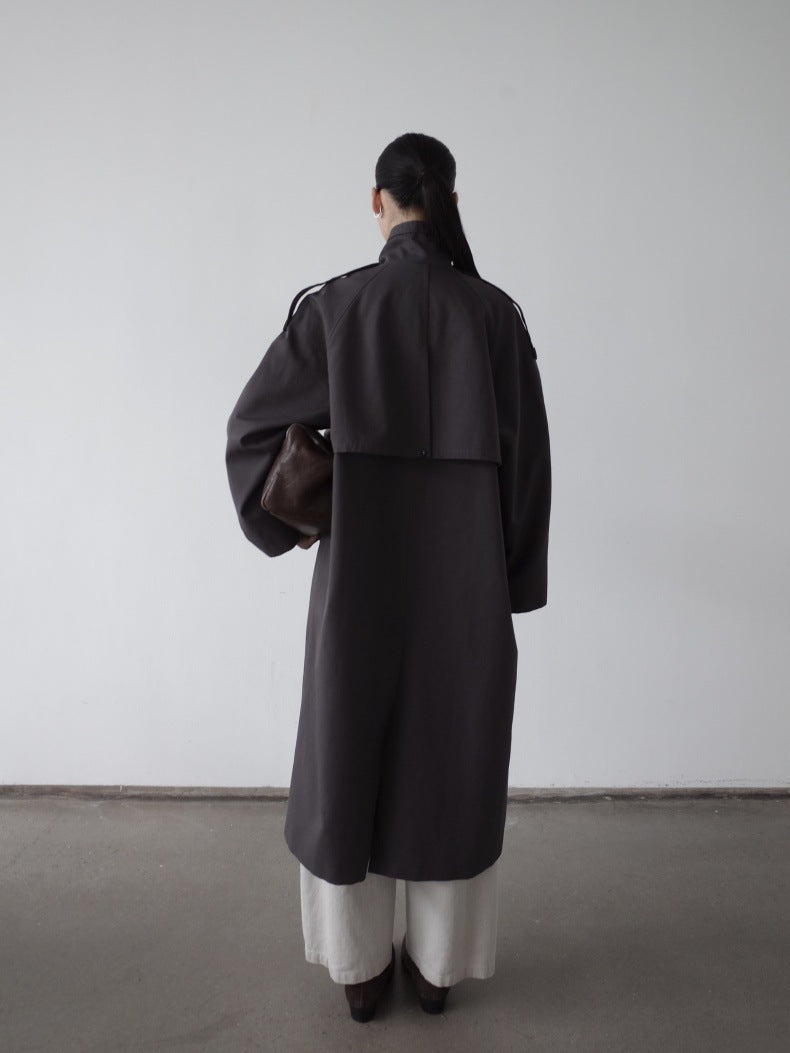Belted Button-Front Longline Trench Coat