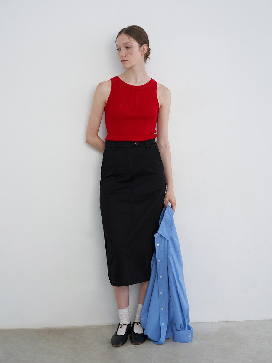 High-Rise Tailored Straight Midi Skirt