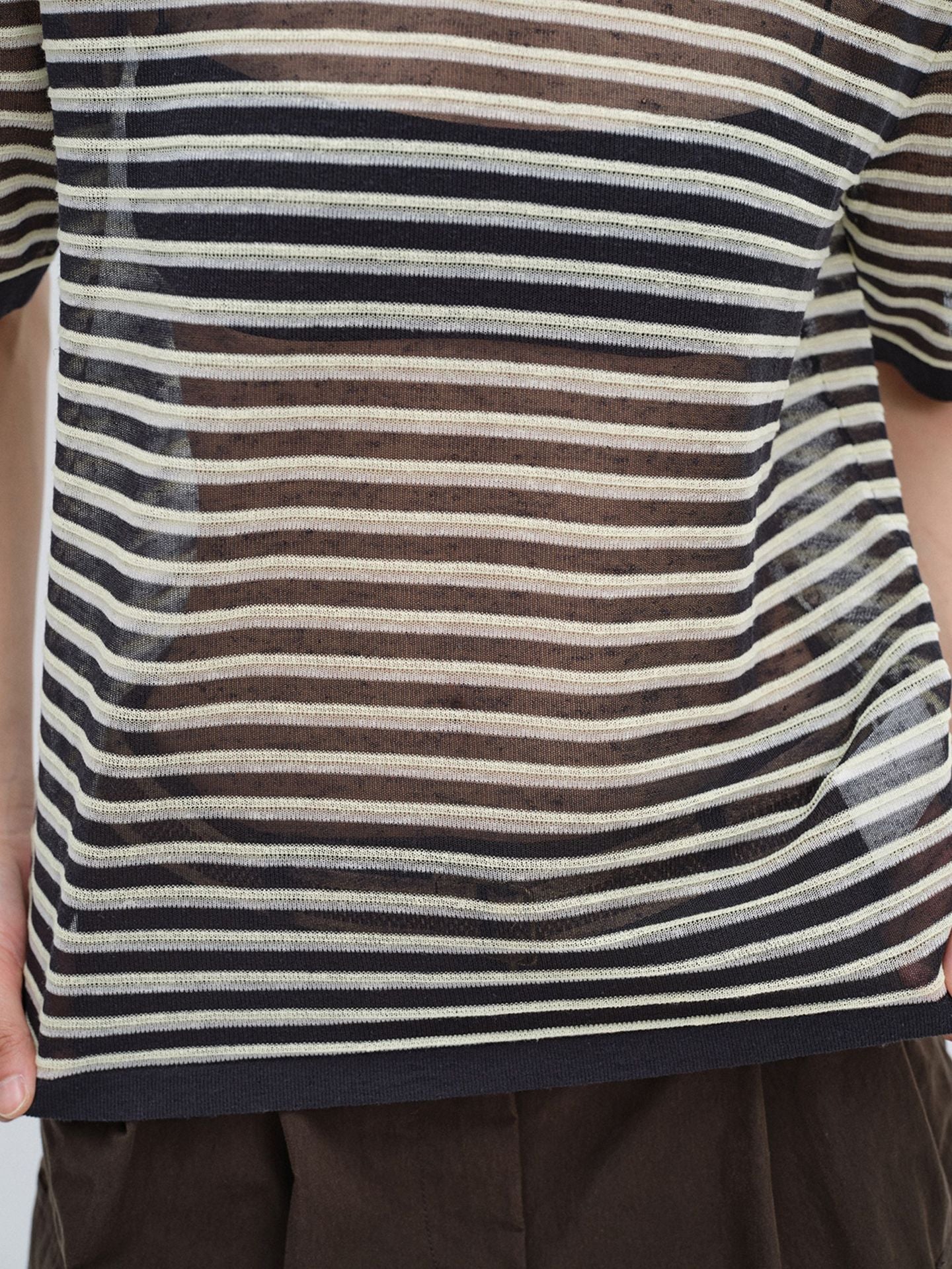 Silk Linen Striped Knit T-Shirt