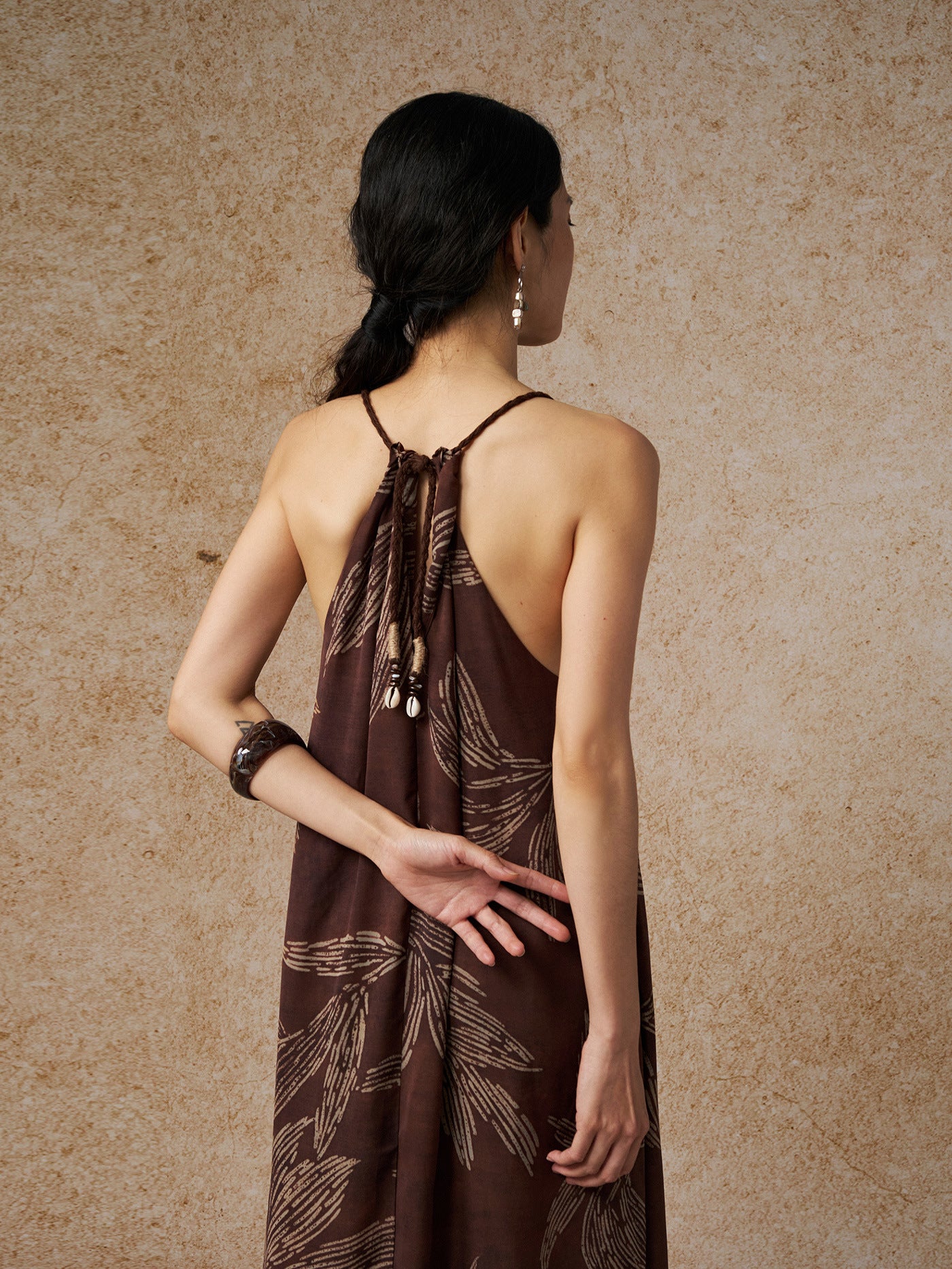 Vacation Style Leaf Pattern Halter-neck Breathable Maxi Dress